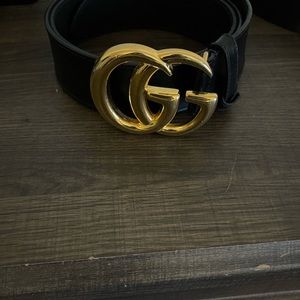GG Marmont leather belt with shiny buckle
